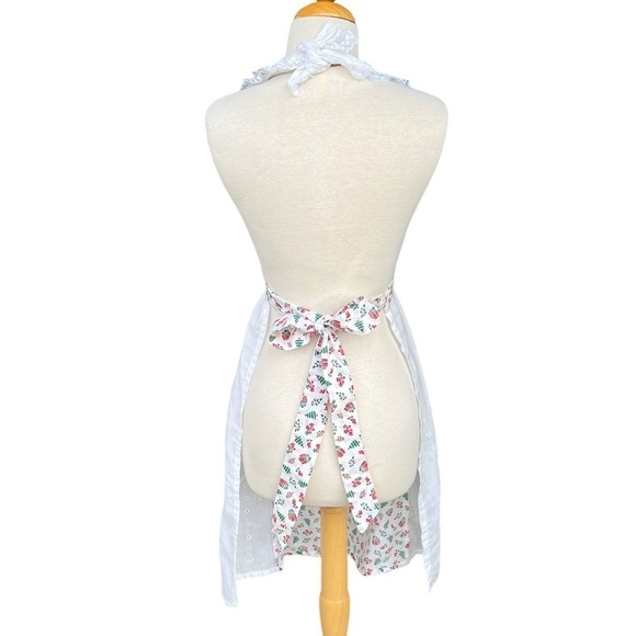 Vintage Handmade Santa Appliqué Bib Apron Christmas Holiday Lace Accents - Picture 4 of 16